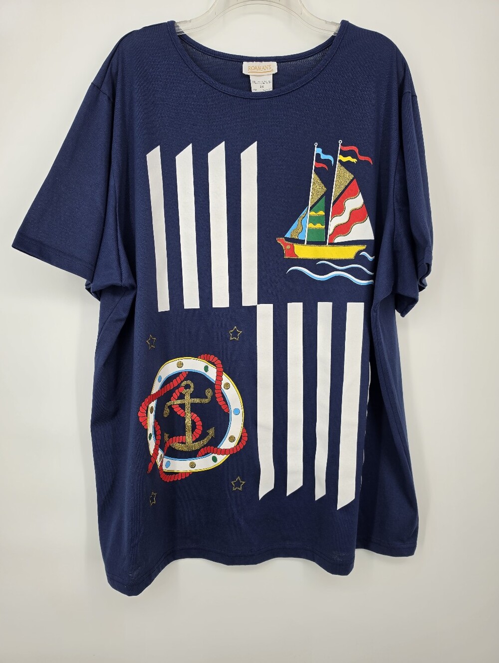 Vintage Roaman’s Nautical Sailboat Anchor Tee Navy 2X Coastal USA Made